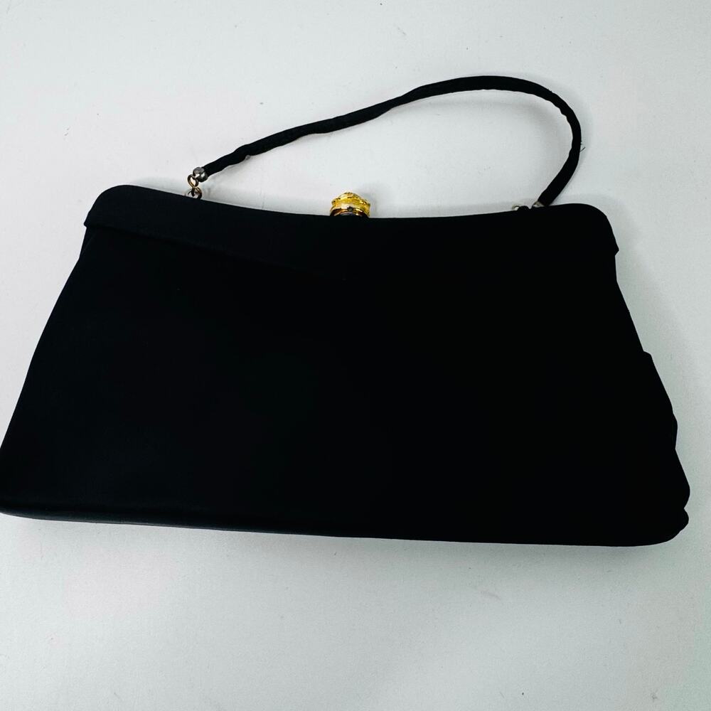Vintage Andre Clasp Clutch Handbag Purse 1960s Black Gold Rhinestone